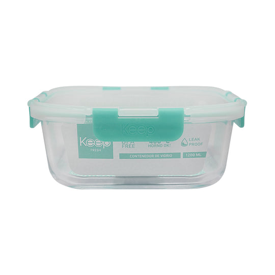 Contenedor Cuadrado Keep Hermético de Vidrio 1200ml - Celeste