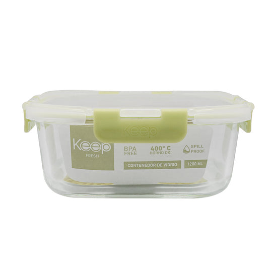 Contenedor Cuadrado Keep Hermético de Vidrio 1200ml - Verde