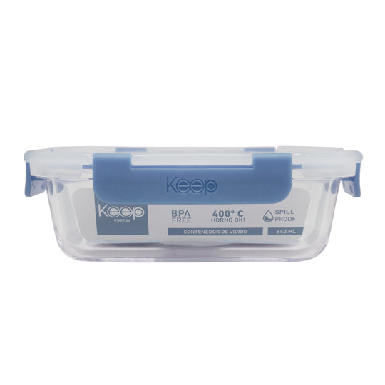 Contenedor Rectangular Keep Hermético de Vidrio 640ml - Azul