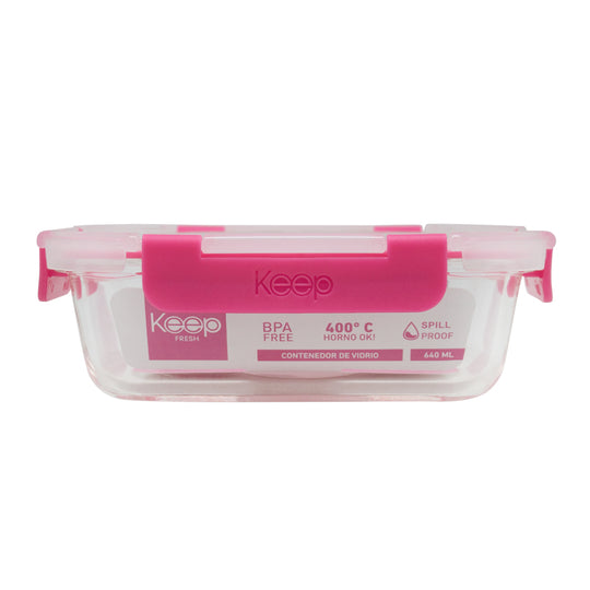 Contenedor Rectangular Keep Hermético de Vidrio 640ml - Rosado Oscuro