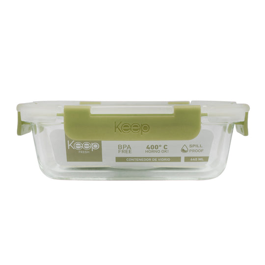 Contenedor Rectangular Keep Hermético de Vidrio 640ml - Verde