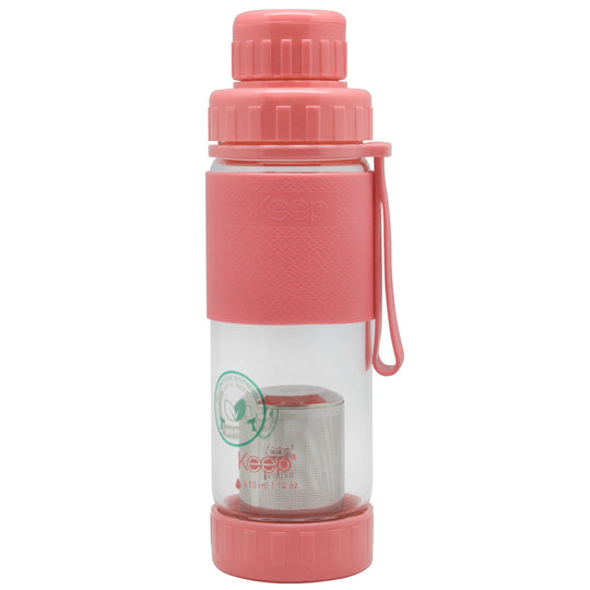 Botella Vidrio Keep con Infusor 410 ML - Coral