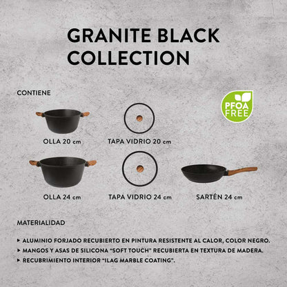 Batería de Cocina Antiadherente 5 piezas Keep Granite Line