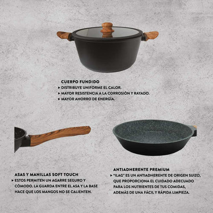 Batería de Cocina Antiadherente 5 piezas Keep Granite Line
